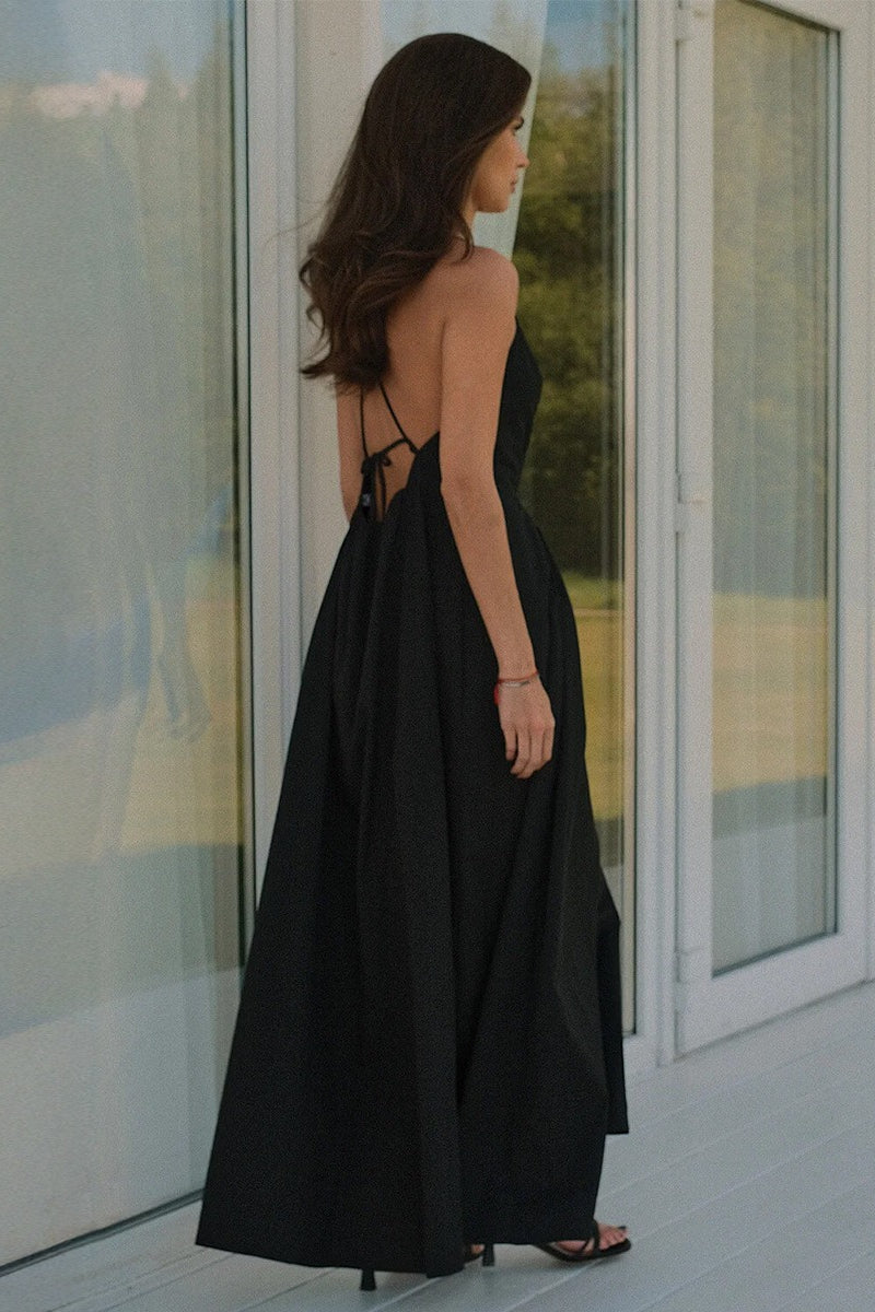 Cotton Sleeveless Backless Tie Maxi Dress