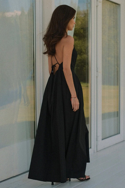 Cotton Sleeveless Backless Tie Maxi Dress