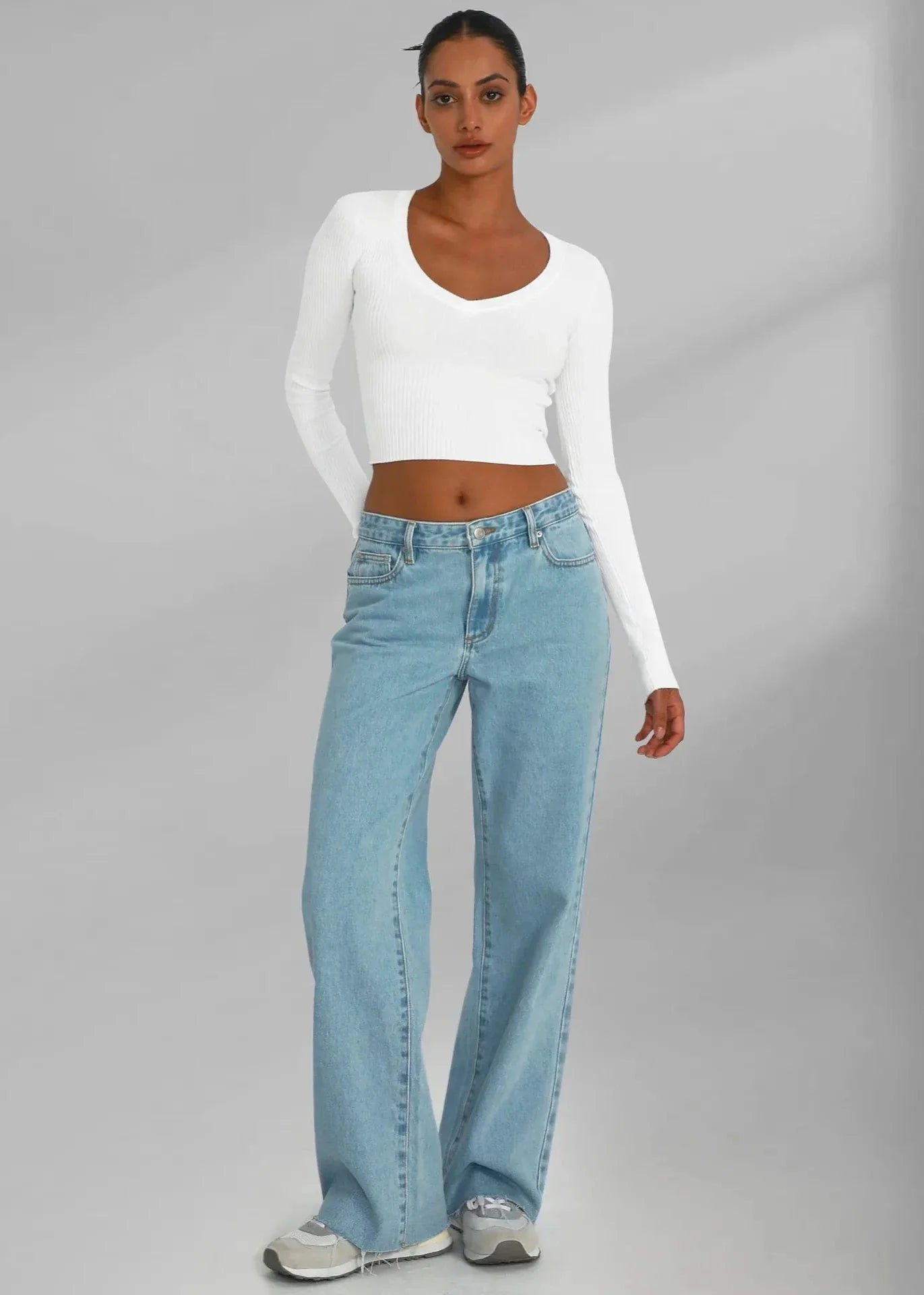 Indigo Ribbed Long-Sleeve Knit Top