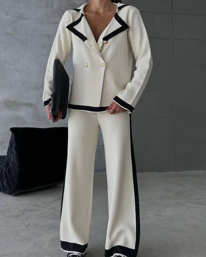 Apricot - Knitted Lapel Cardigan Two Piece Set