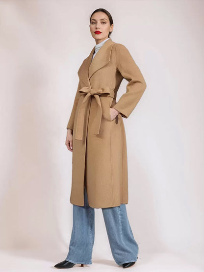 Wool Cashmere Blend Coat Belted Camel Wide Lapel Winter Double-Faced Outerwear For Women 2026