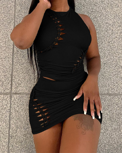 Embellished Circular Collar Slim-Fit Skirt Suit