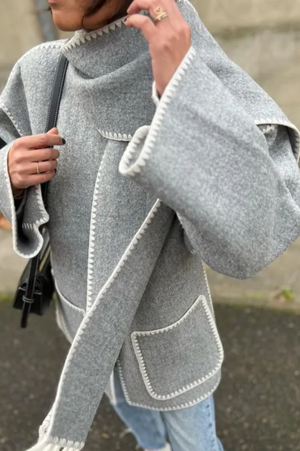 Scarf-Neckline Felt Woolen Coat