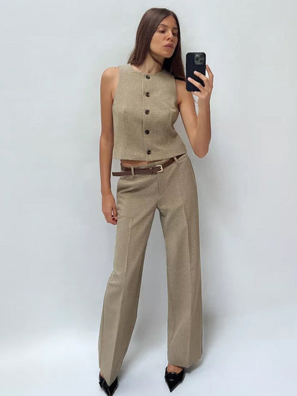 Gingham Print Vest Coat & Pant With Belt Coord Set