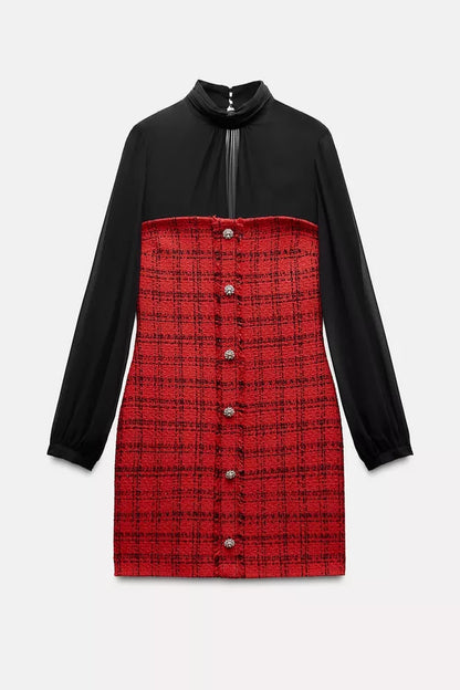 Janice Balloon Sleeve Spliced Mini Dress