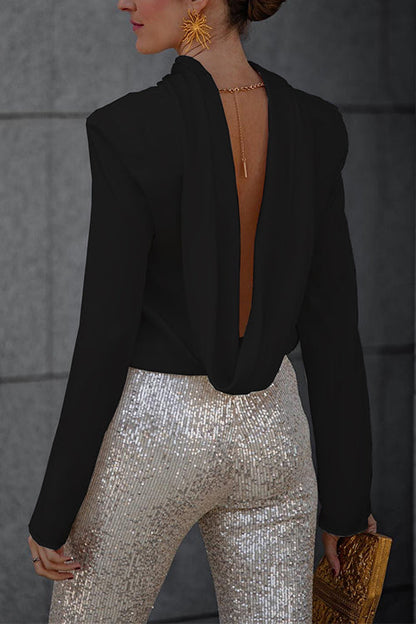 Cowl Back Long Sleeves Satin Top