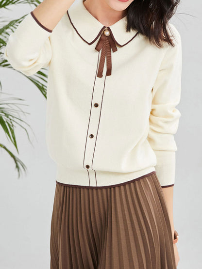 Emma French Style Doll Collar Knitted Sweater-Beige