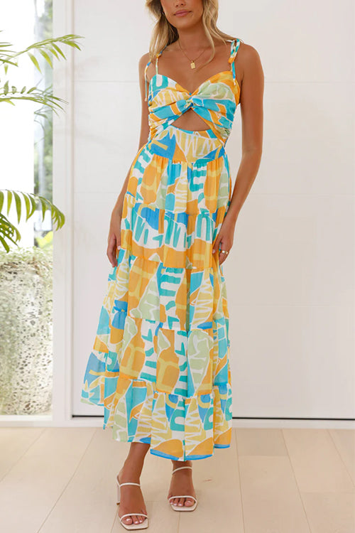 Twist Front Cut Out Printed Midi Cami Dress