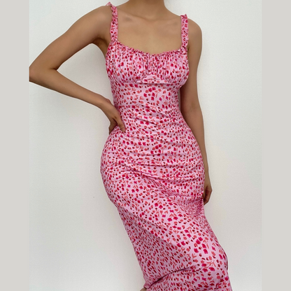 Ruffle Strap Ruched Bust Ditsy Floral Bodycon Midi Dress