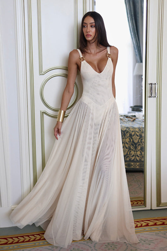 Mesh A-Line Bodycon Maxi Dress