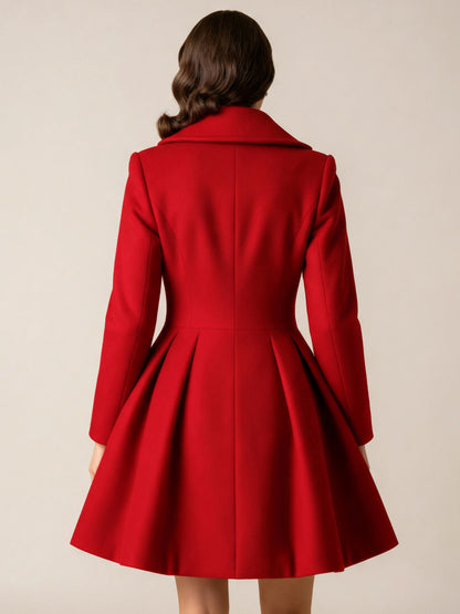 Retro Red 1950s Double-Breasted A-line Woolen Coat For Women 2026