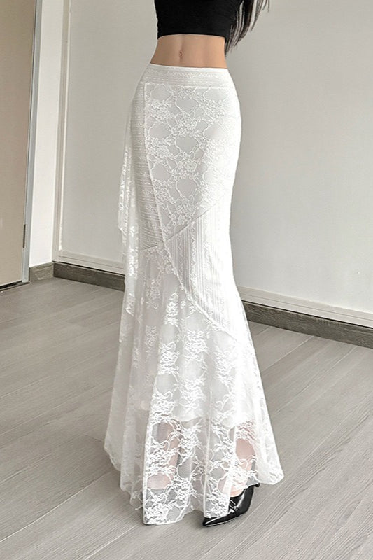 Lace Trim High Waist Bodycon Skirt