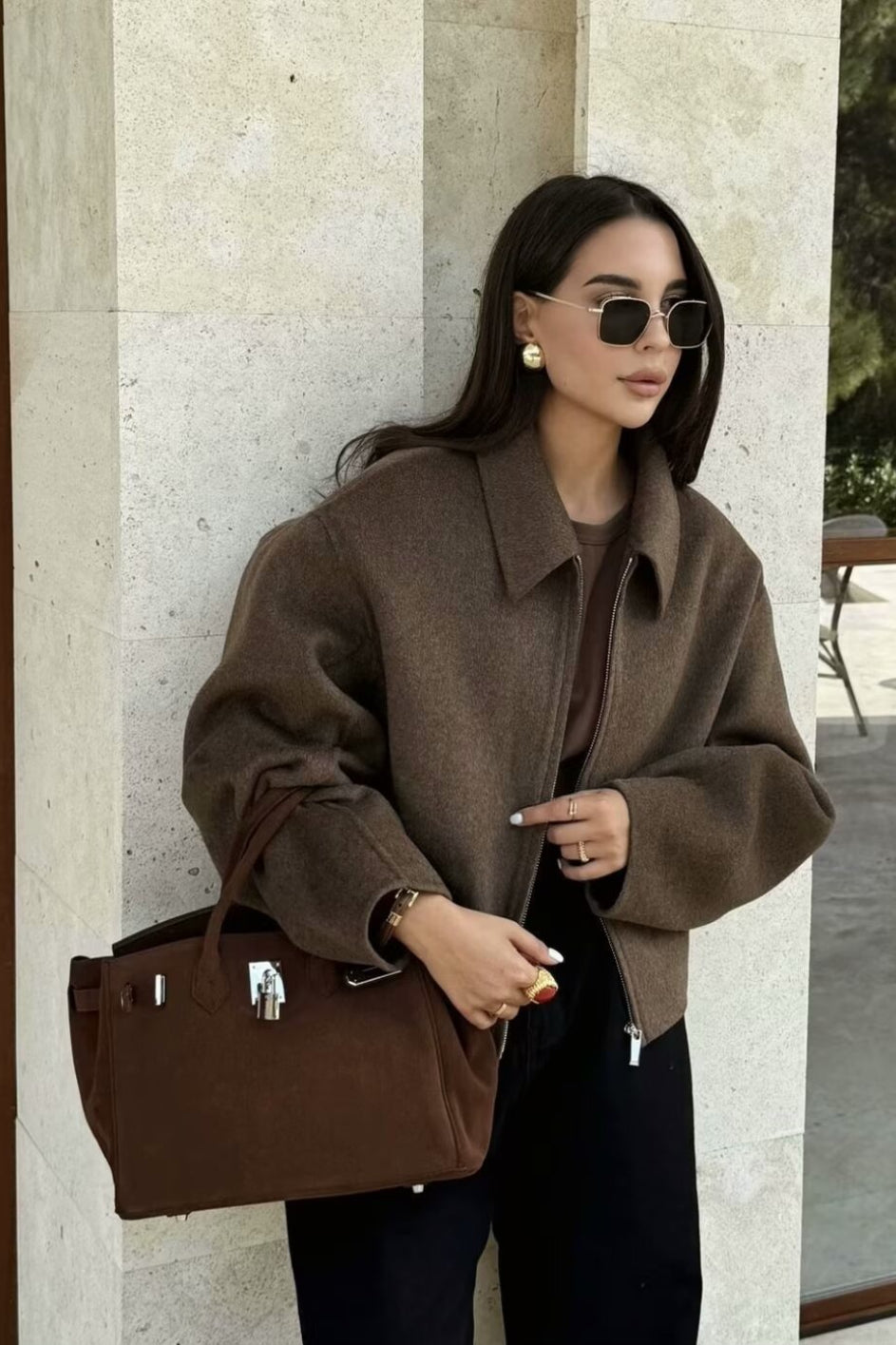 Oversized Zip Wool Jacket