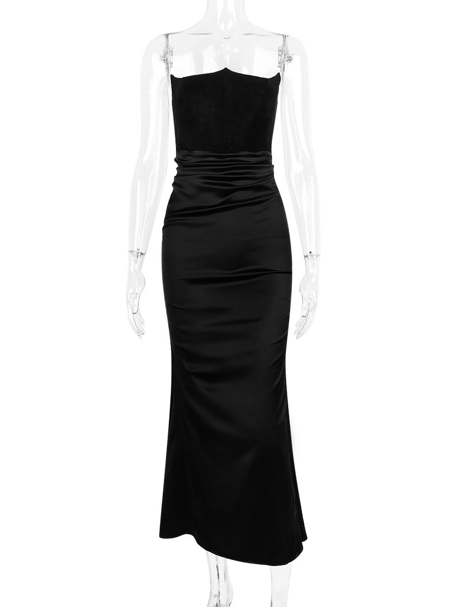 Bodycon Dresses Gray Sleeveless Pleated Chic Strapless Irregular Body-conscious Dress Sheath Dress