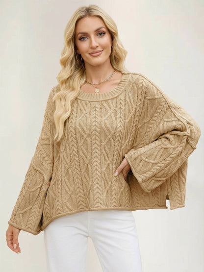 Oversized Cable Knit Drop Shoulder Sweater For Women 2026