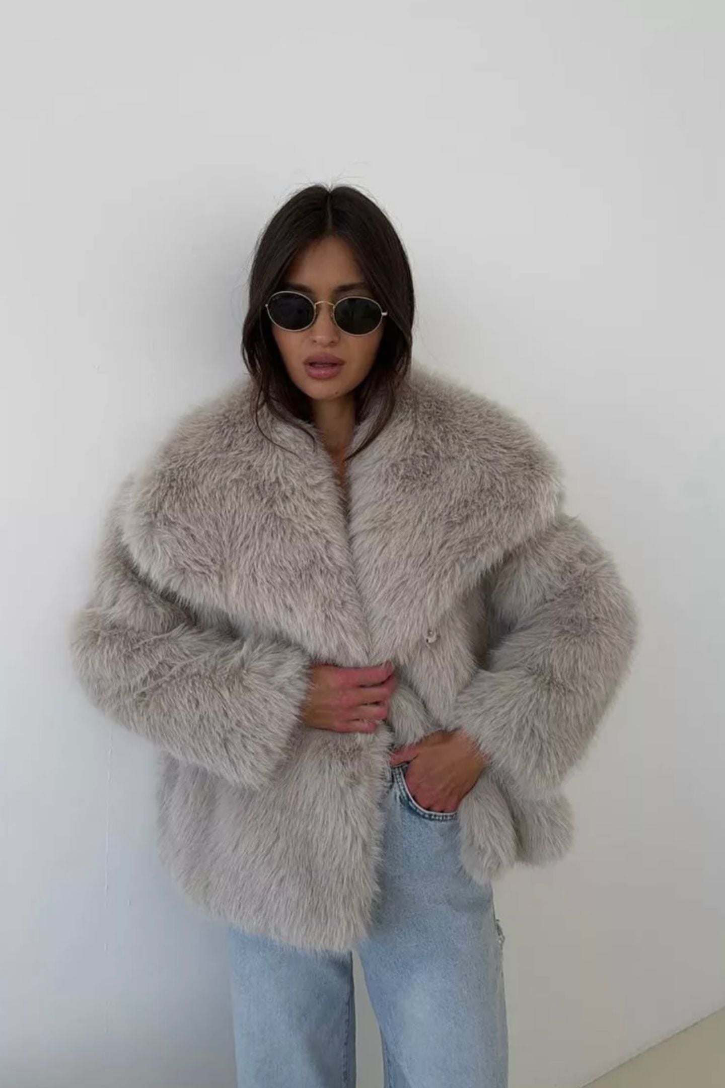 Enid Faux Fur Shawl Collar Jacket
