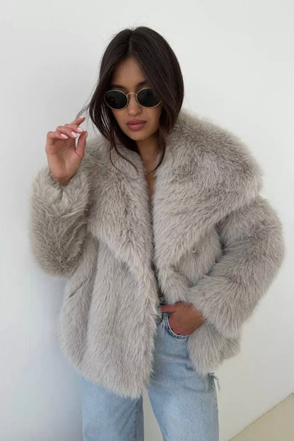 Enid Faux Fur Shawl Collar Jacket