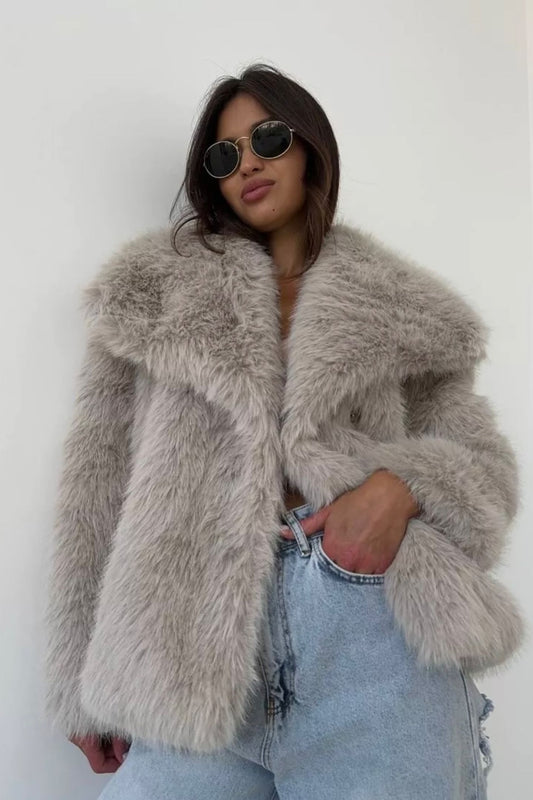 Enid Faux Fur Shawl Collar Jacket