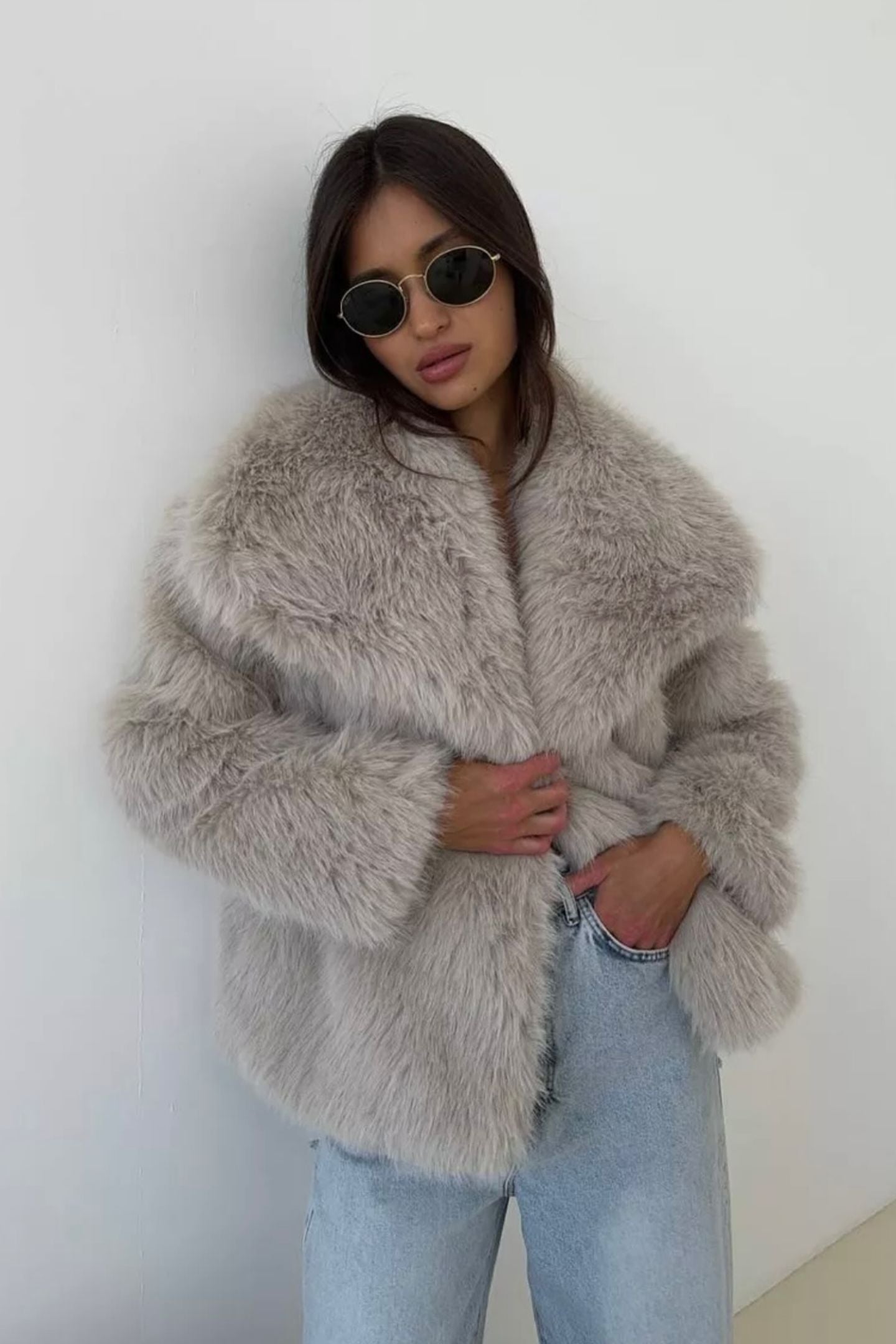 Enid Faux Fur Shawl Collar Jacket