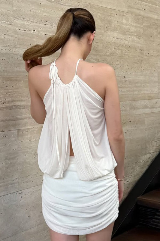 Sheer Mesh Keyhole Cutout Bandeau Ruched Bodycon Skirt Set