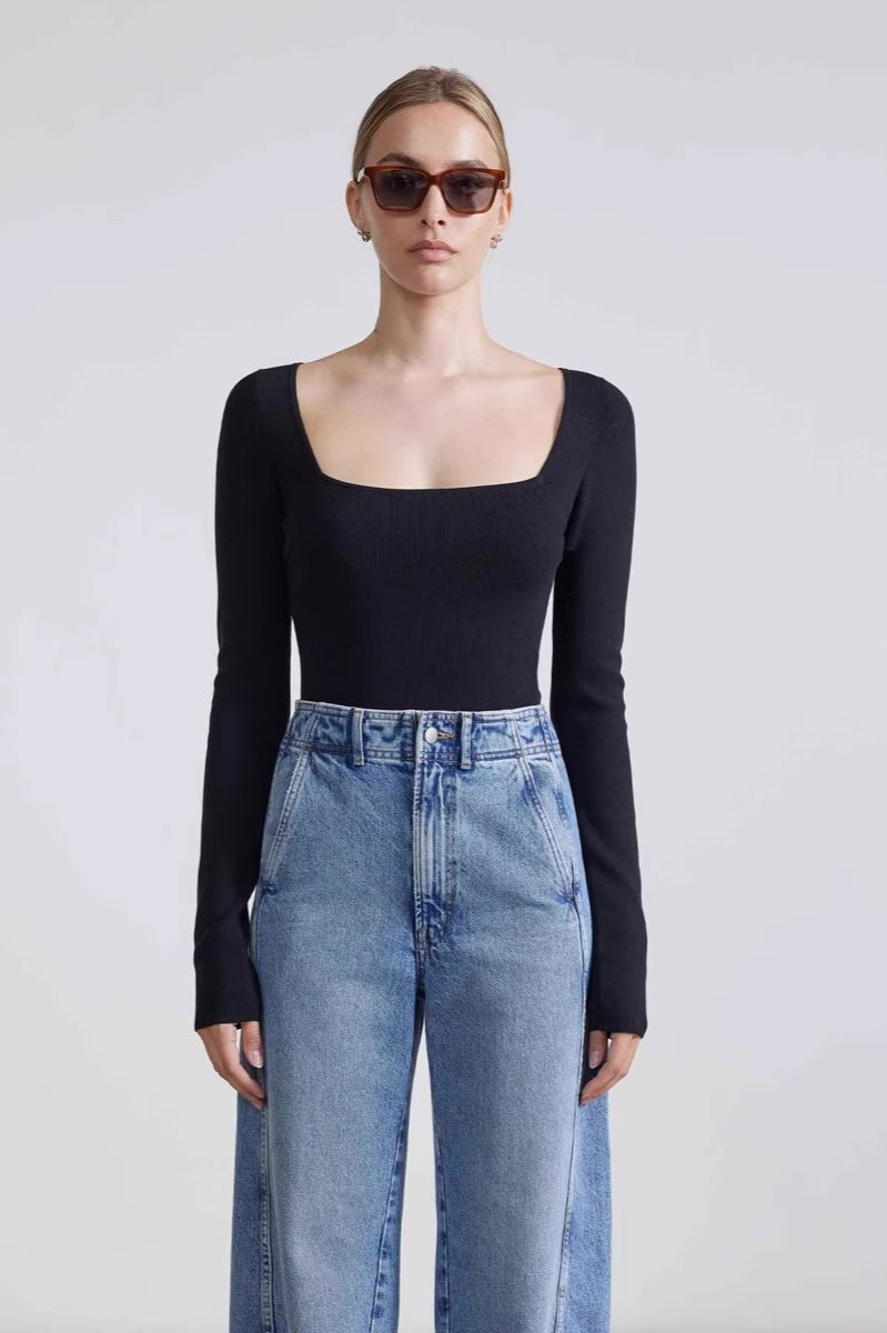 High Waist Curved Seam Straight Jean