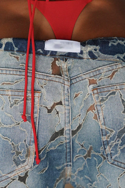 Low Rise Burnout Distressed Wide Jean