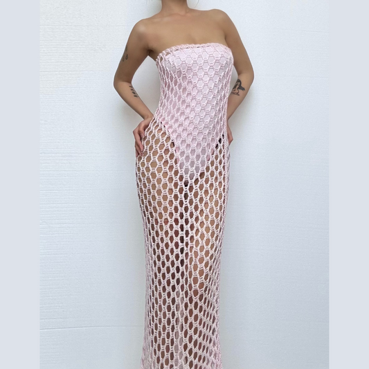 Hollow out knitted 2 piece raw hem bodysuit