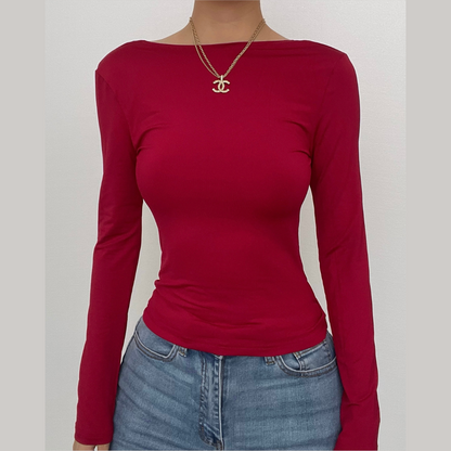 Hollow out solid long sleeve backless cut out top