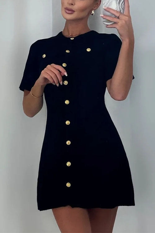 Meridress Short Sleeves Button Down Mini Knit Dress