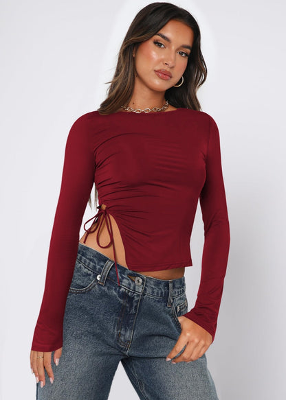 Chic Brown Drawstring Top - Effortless Style