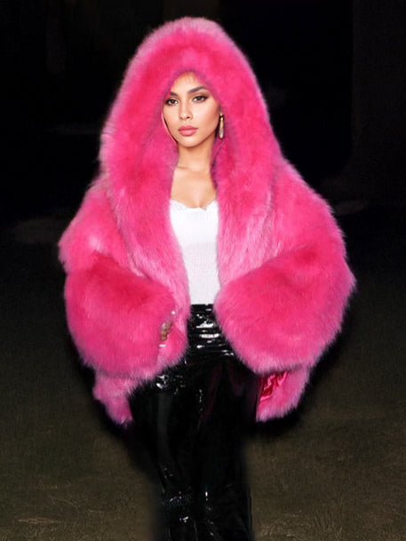 Faux Fur Coats With Hood High Low Design Winter Jacket For Women 2026
