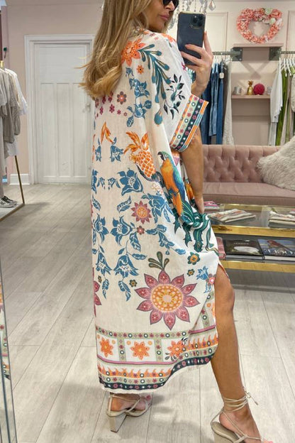 WHITE FLORAL PRINT SHIRT DRESS