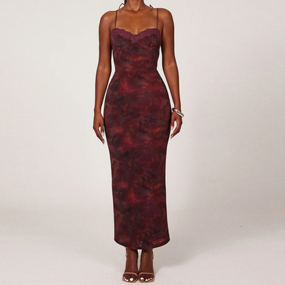 Lace hem contrast self tie cami maxi dress