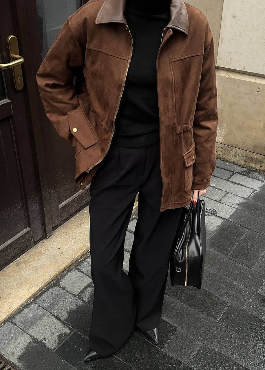 Vintage Edge - Oversized Suede Jacket with Contrast Collar