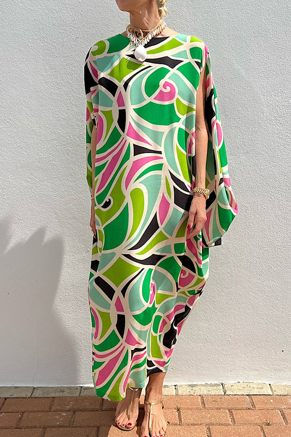 From Beach To Dinner Printed Kimono Drape Loose Midi Dress