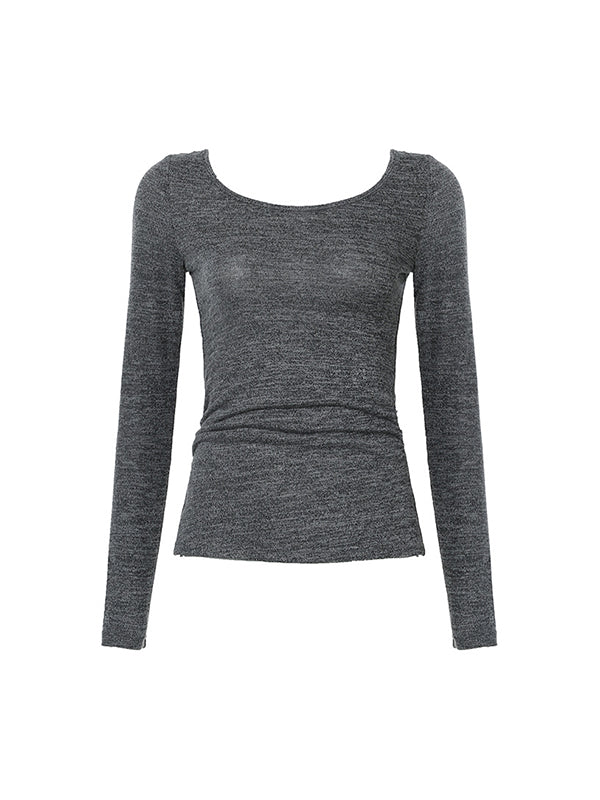 Gray Y2k Backless Lace-Up Slit Long Sleeve