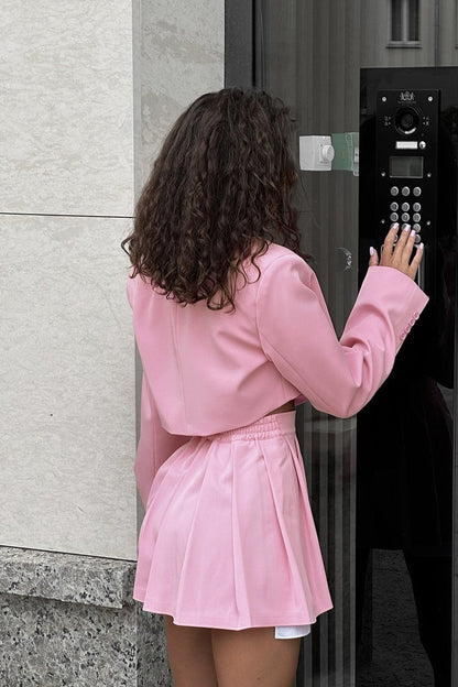 Mini Skirt with Lapel Blazer Two Piece Set