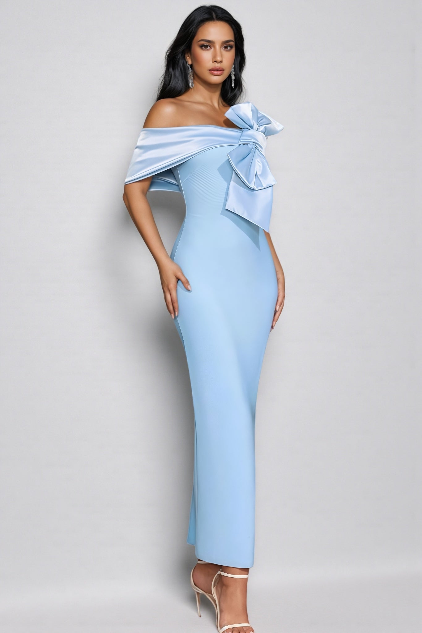 Esmed Blue Bow Split Maxi Dress