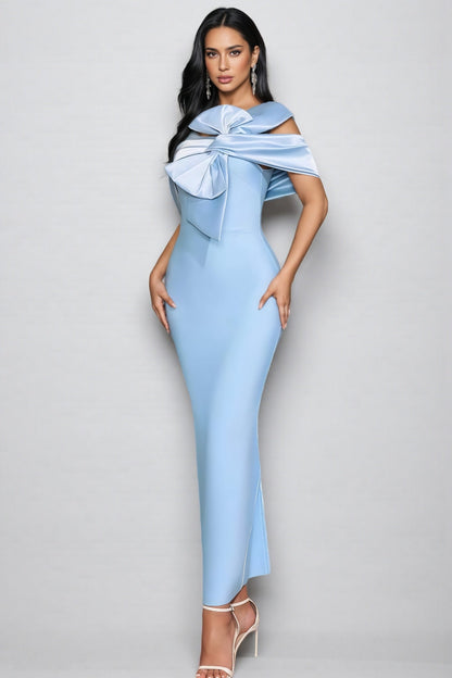 Esmed Blue Bow Split Maxi Dress