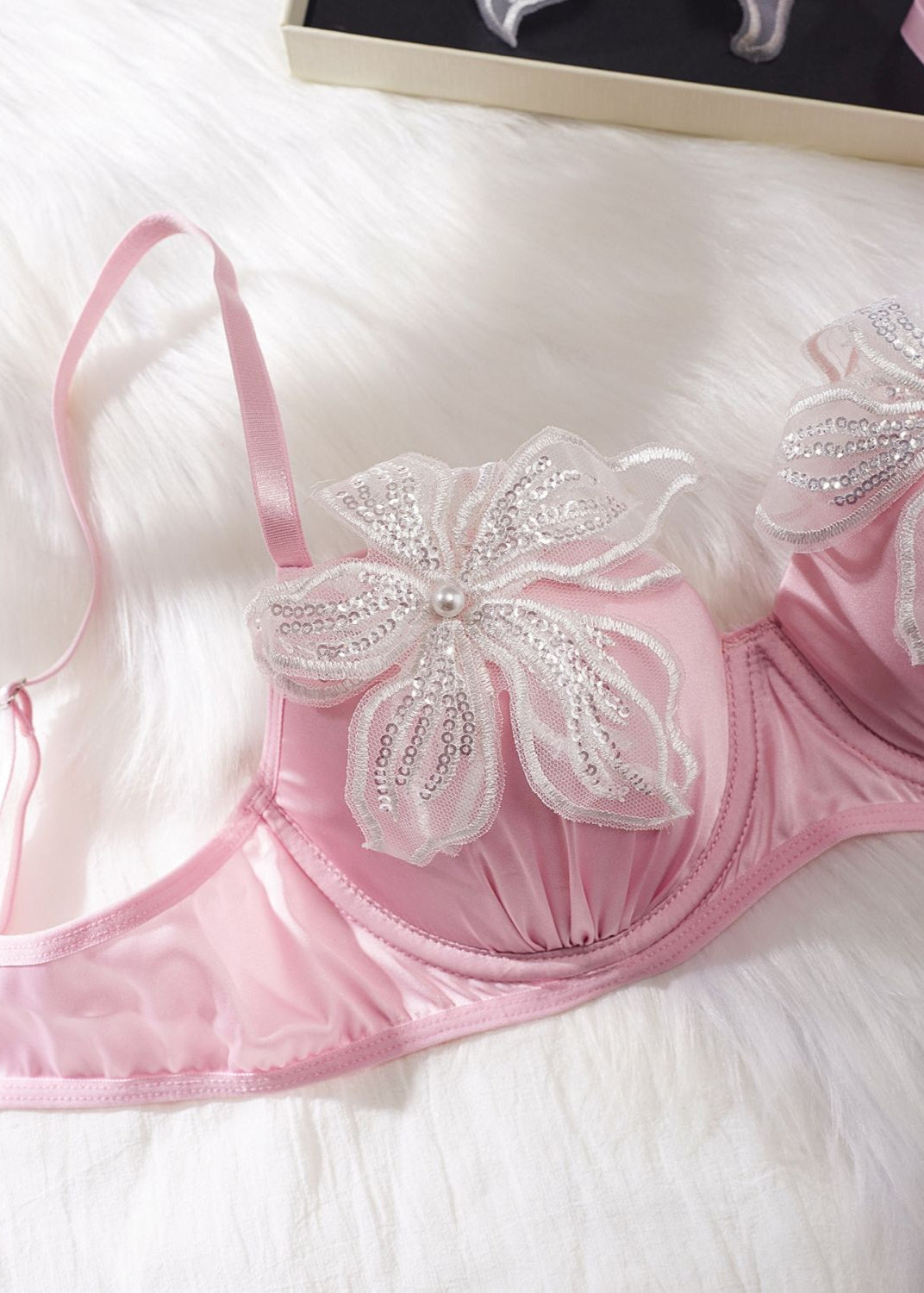 Lilia – Embroidered Floral Mesh Lingerie Set with Garter Belt