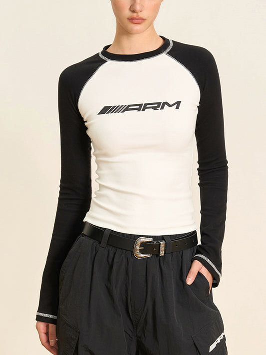Raglan Contrast Color Slim Long Sleeve Tee