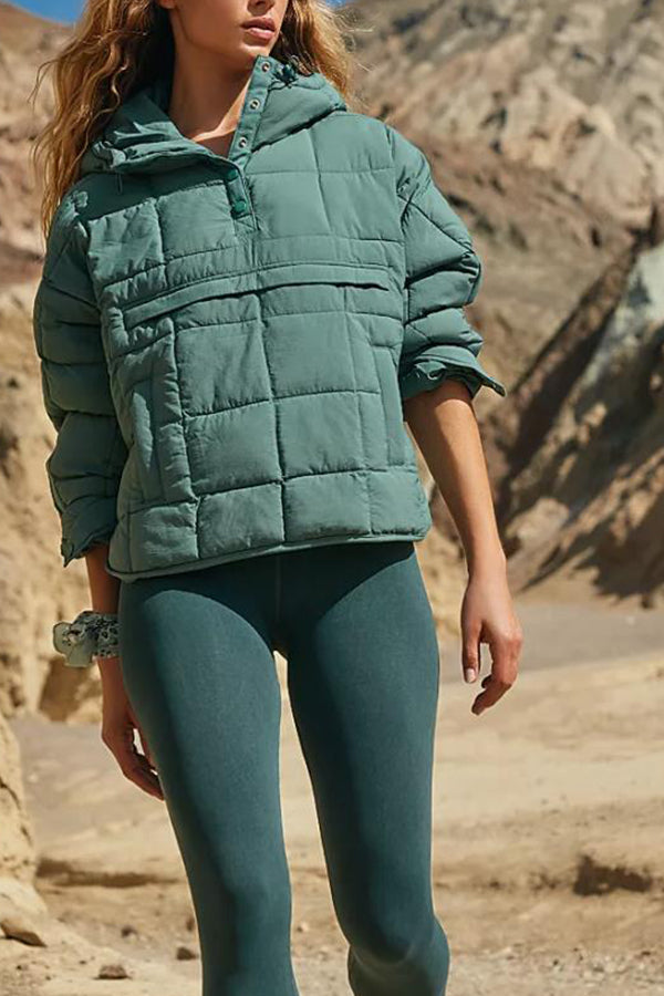 Solid Color Hooded Padded Foldable Padded Pullover Pocket Long Sleeve Jacket