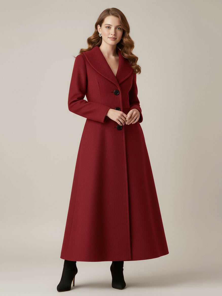 Full Length Woolen Coat With Shawl Collar For Women 2026