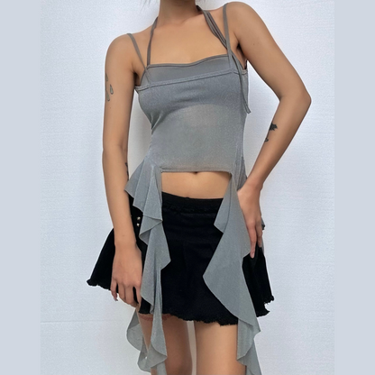 Halter self tie mesh solid 2 piece cami top