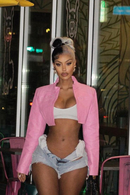 Pink Biker Style Bomber Coat