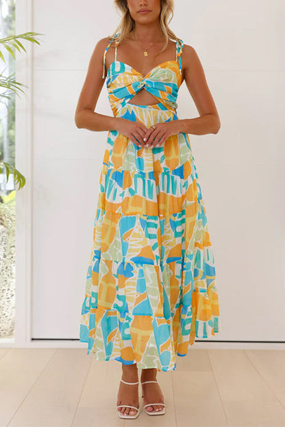 Twist Front Cut Out Printed Midi Cami Dress
