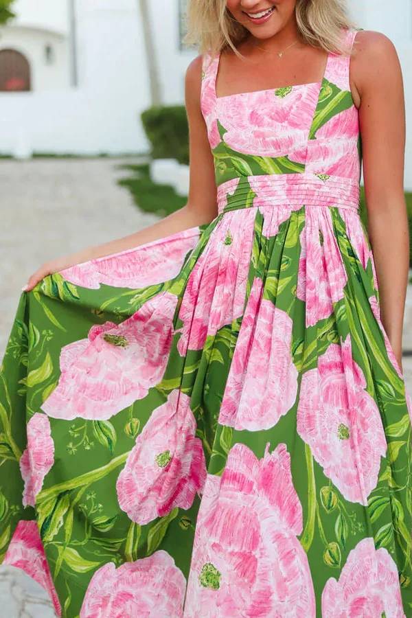 Elegant Holiday Flower Print Dress