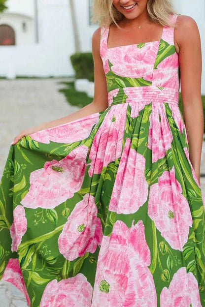 Elegant Holiday Flower Print Dress