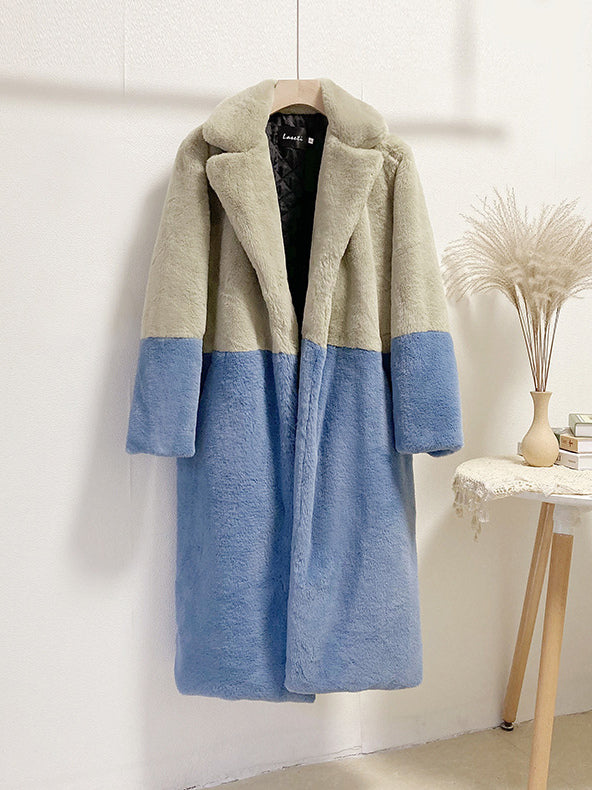 Faux Fur Coats For Women Two Tone Long Eco-friendly Fur Coat