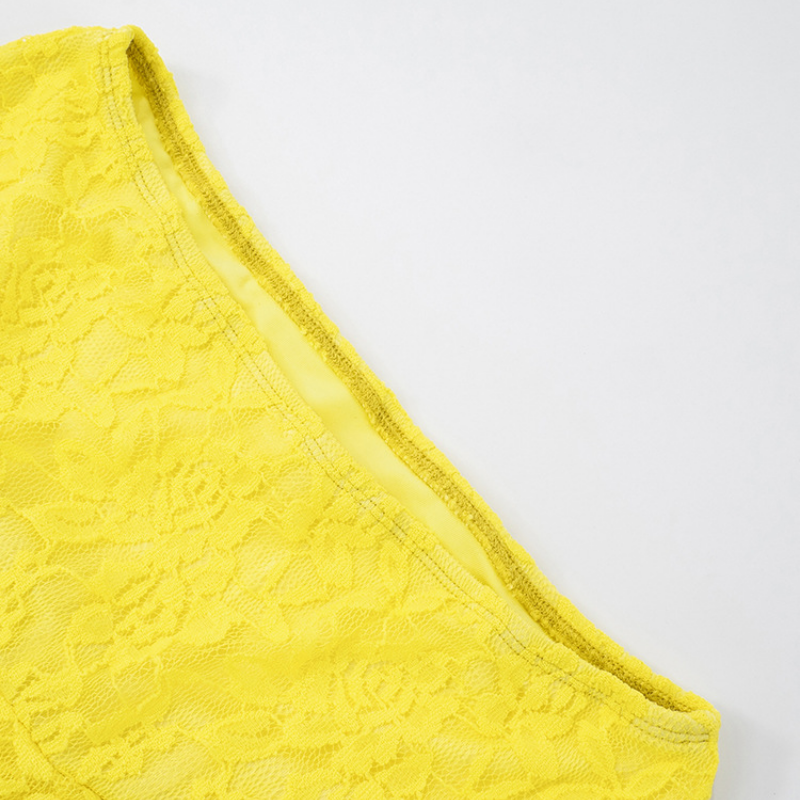 One shoulder lace irregular solid skirt set